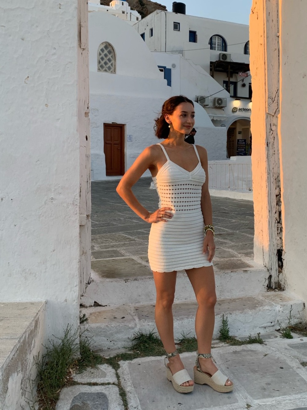 Princess Polly Cream Crochet Mini Dress with Spaghetti Straps